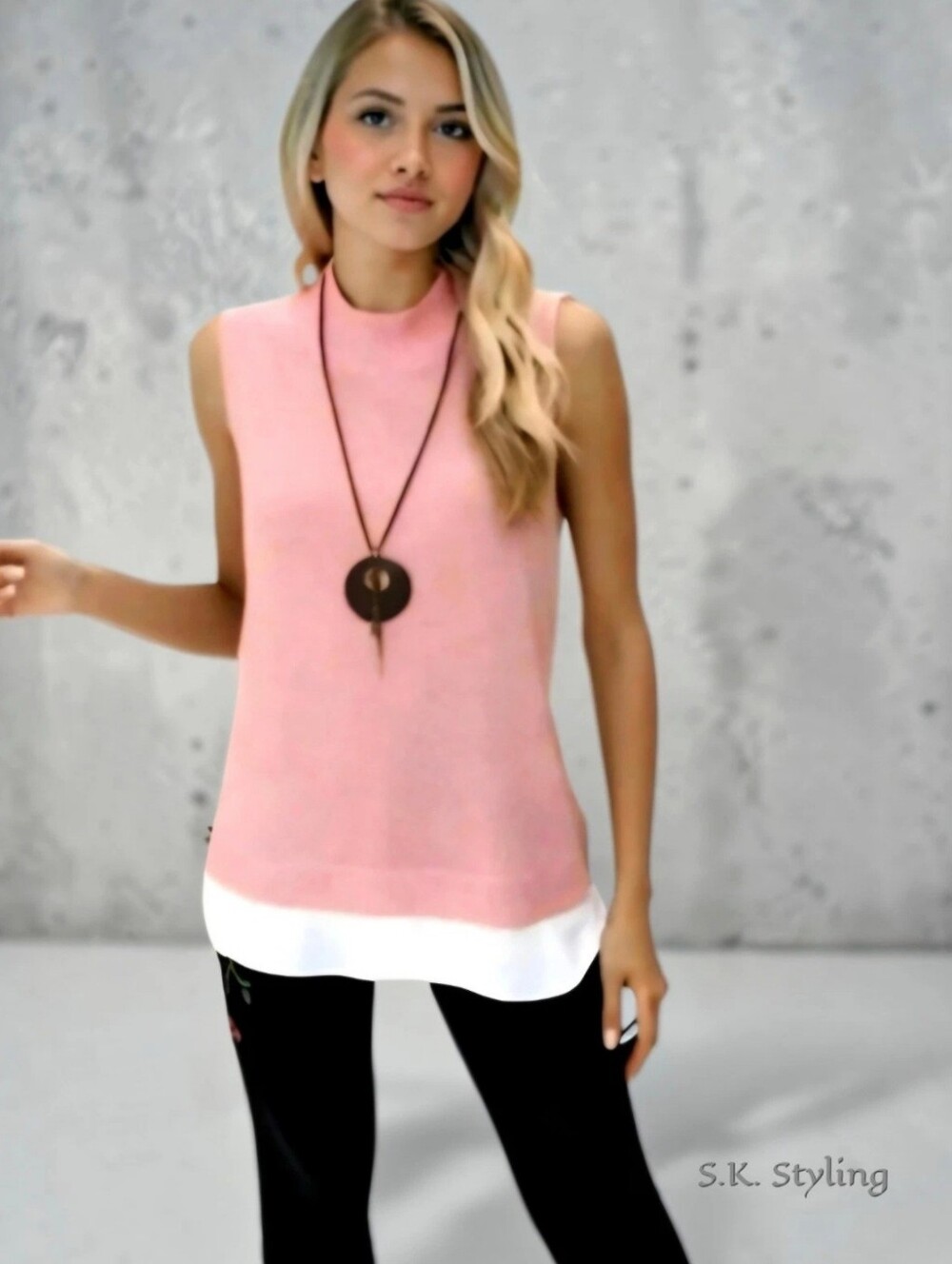 Isaac Mizrahi Live! Mockneck Pink Sweater Knit Sleeveless Tunic Contrast Hem XL